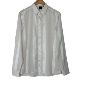 ASOS Men’s Satin Stripe Voluminous Button Down, Long-sleeve White Shirt, Sz M